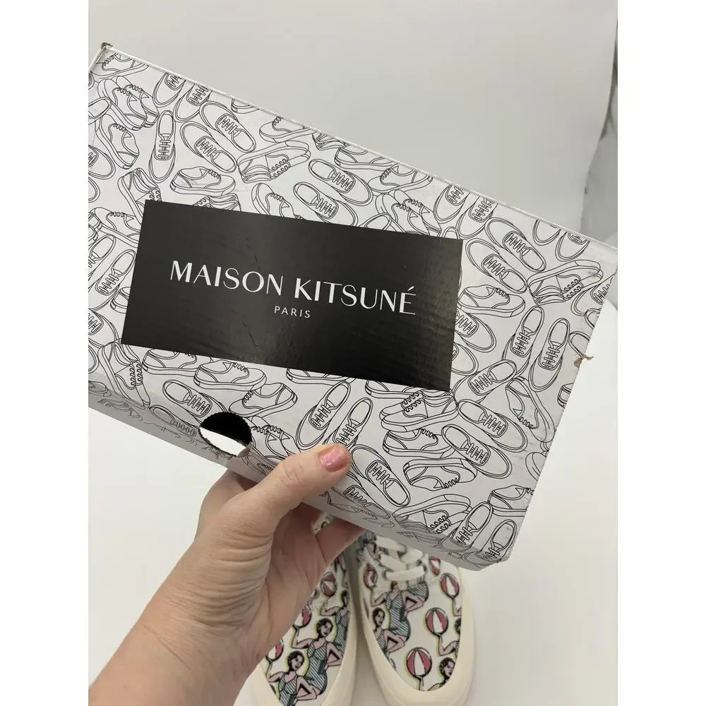 Maison Kitsune Hotel Olympia Canvas Sneakers White Dancing Girls Print Size 8